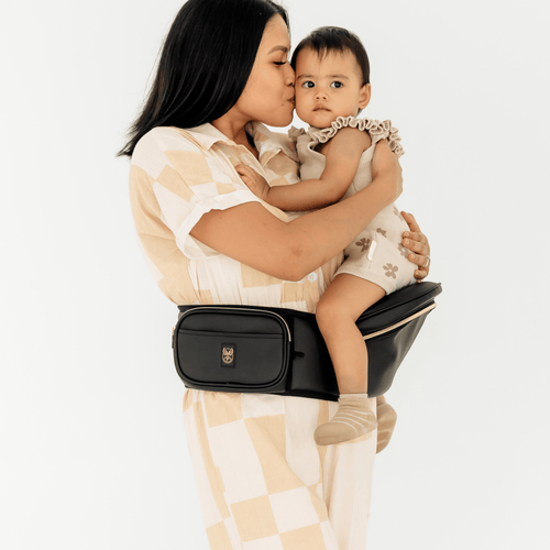 HipSurfer Hip Carrier - Black Vegan Leather (Gold Zip)