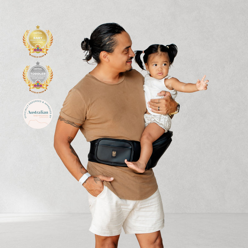 HipSurfer Hip Carrier - Black Vegan Leather (Black Zip)