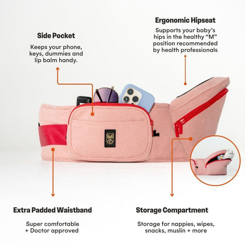 HipSurfer Hip Carrier - Pink + Red Corduroy
